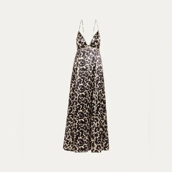 ULLA JOHNSON Evie Floral Satin Midi Dress in Raven 10